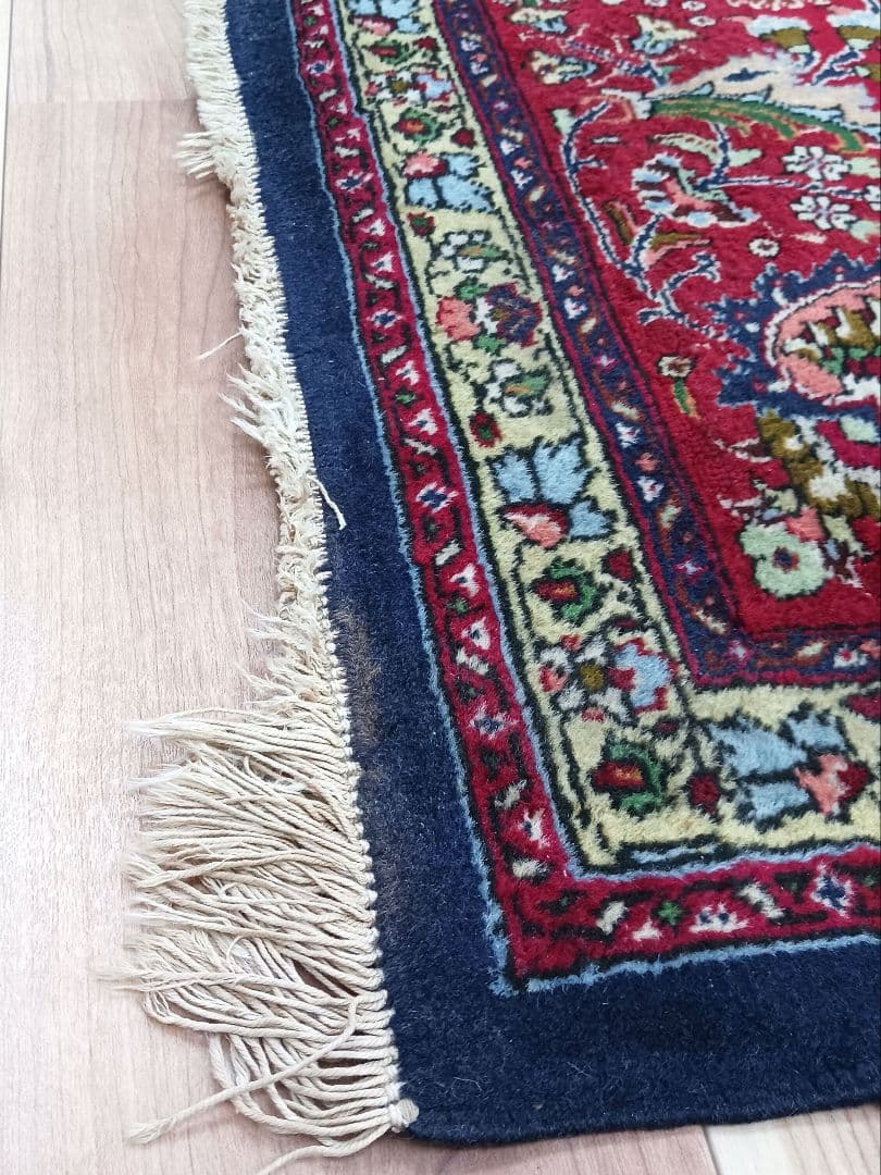 Y3286 トルコ絨毯 上質ウール 手織り 大判 216×296㎝ 小花柄