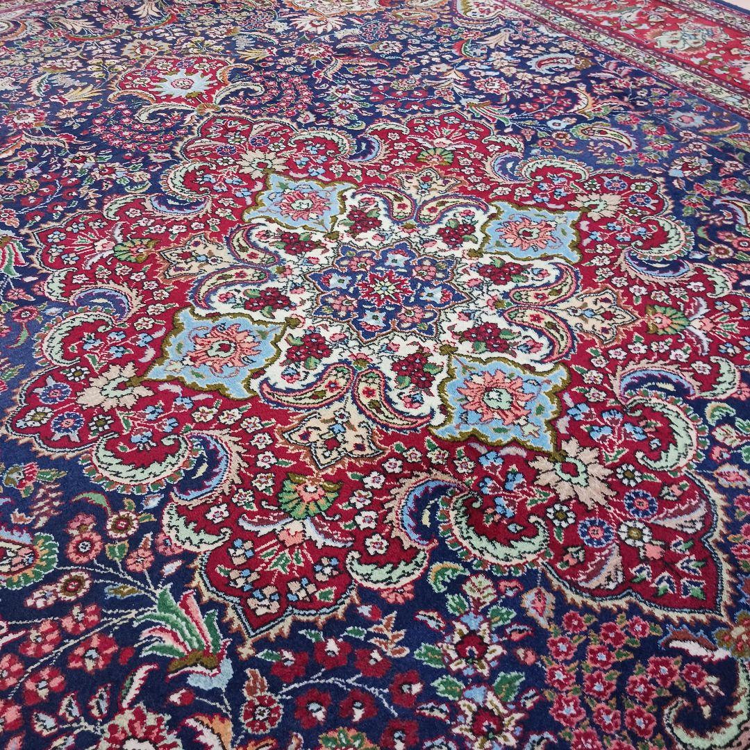 Y3286 トルコ絨毯 上質ウール 手織り 大判 216×296㎝ 小花柄