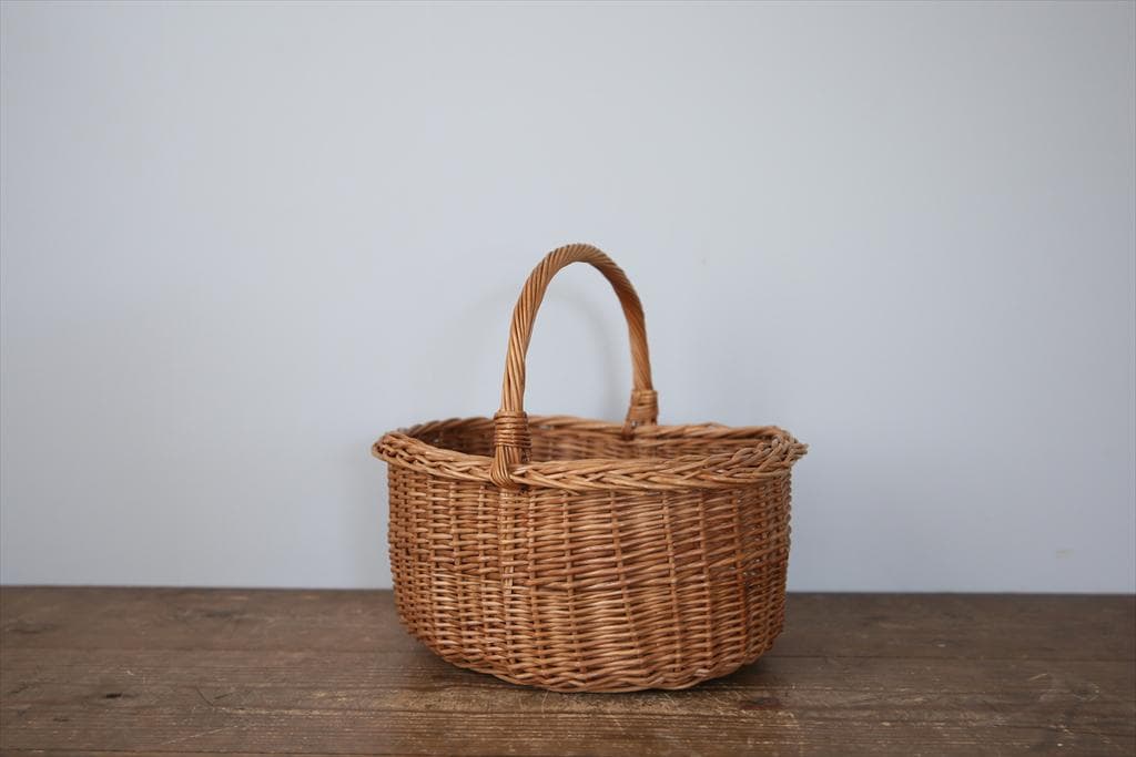 フランスアンティークラタン製バスケット/パニエ/アラログカゴ籐籠74-212-2
