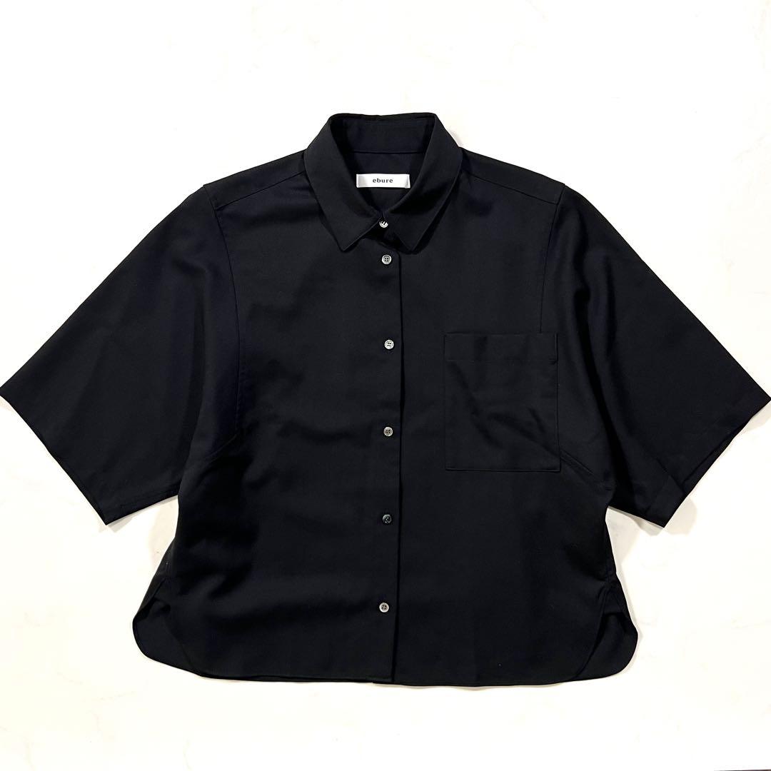 ebure エブール ポリウールツイル ブラウス 半袖シャツ 黒 2023年製