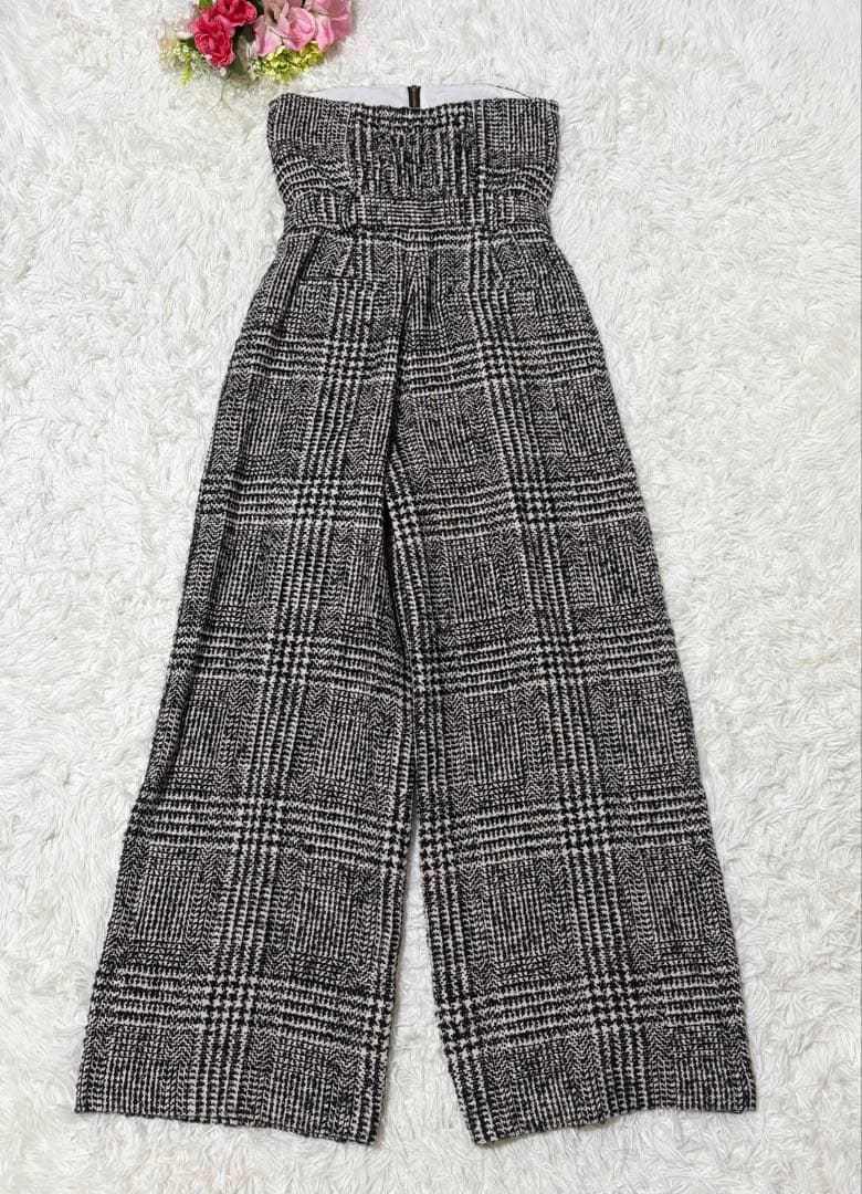 【美品】anuans ウールチェックツイードオールインワン ブラック　M