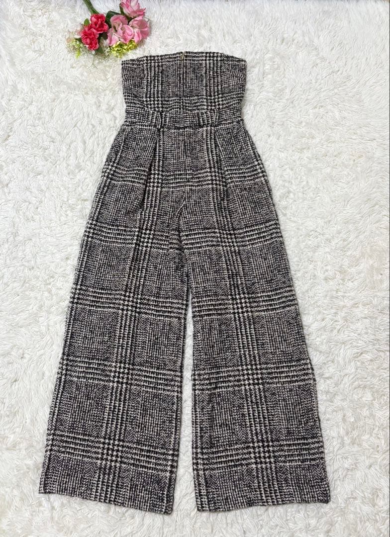 【美品】anuans ウールチェックツイードオールインワン ブラック　M