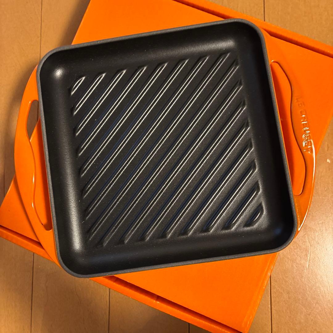 【ル・クルーゼ】グリルパン オレンジ　取っ手付き