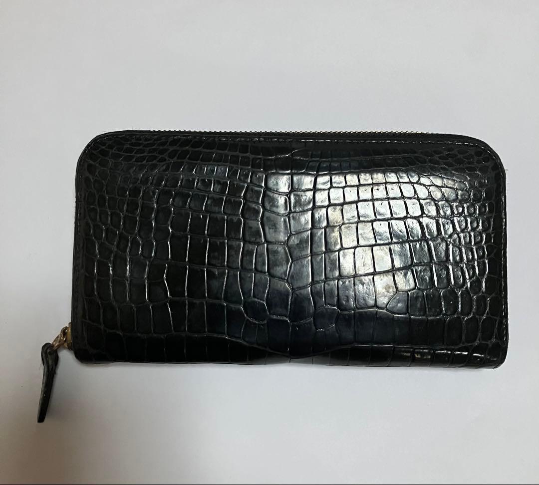 東京クロコダイルレザー 長財布　ナイルクロコセンター取り　アビスブラック
