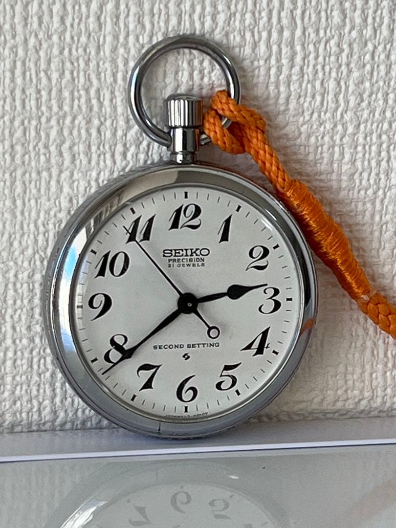 セイコー　鉄道懐中時計　機械式手巻き　3針61系　精度良好　朱色 下げ組紐 付き