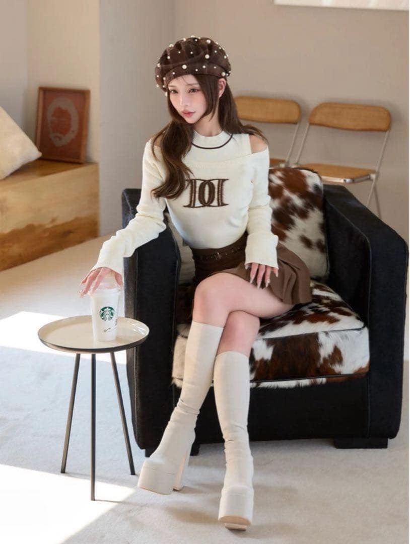 Darich レイヤードライクロゴニットトップス　アイボリー