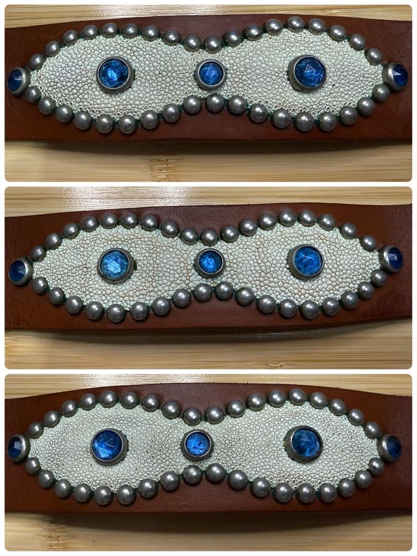 ⭐️HTC⭐️オーバーレイスティングレイベルト⭐️ブラウンレザー⭐️ブルークリア石⭐️32