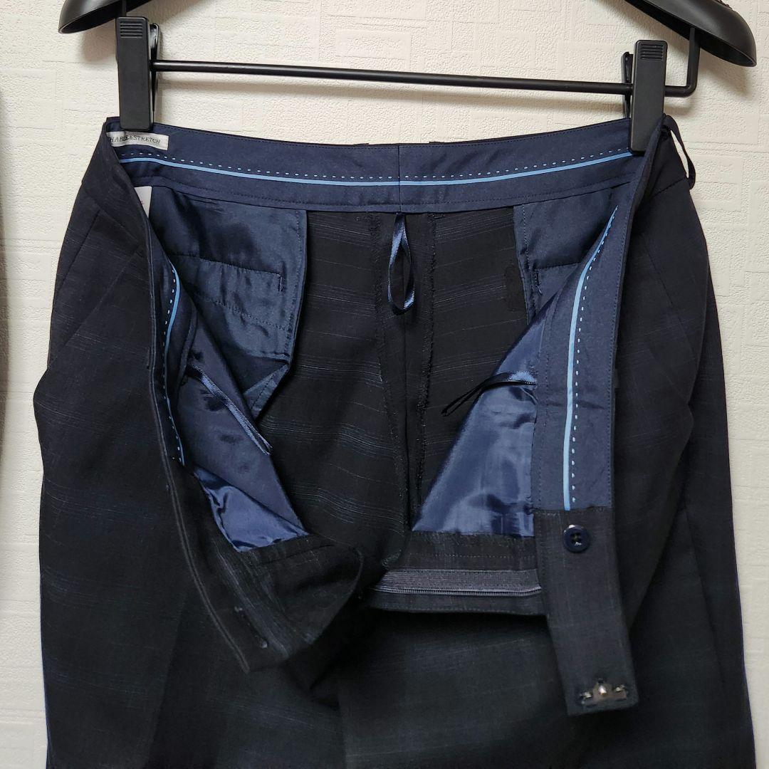 エヌライン　レディース　パンツスーツ　セットアップ　濃紺　チェック　大きいサイズ