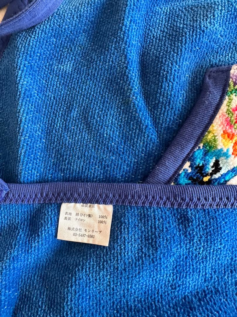 中古ビンテージFEILER フェイラー　エプロン　定番ブルー　花柄　シェニール織