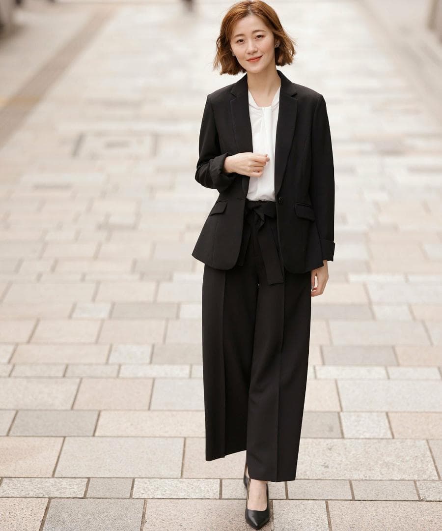 【２点セット】洗えて型くずれしないワイドパンツセットスーツ