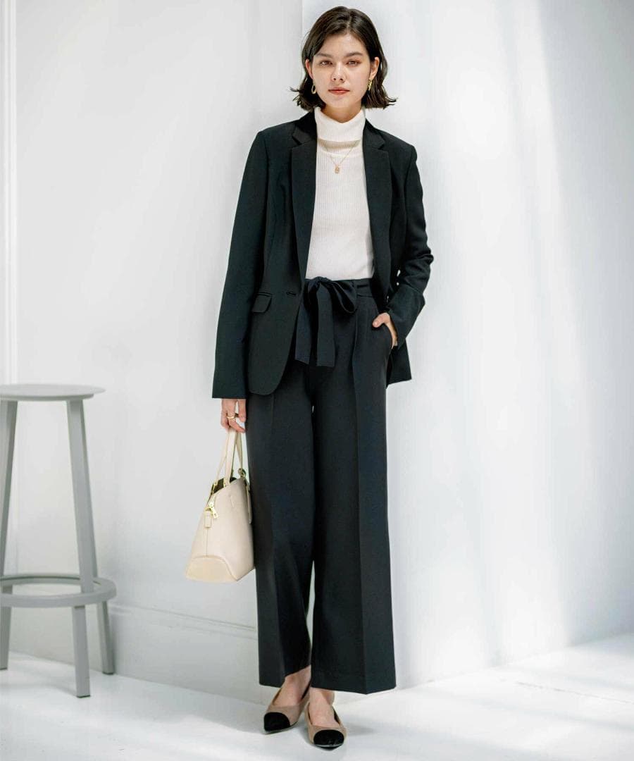 【２点セット】洗えて型くずれしないワイドパンツセットスーツ