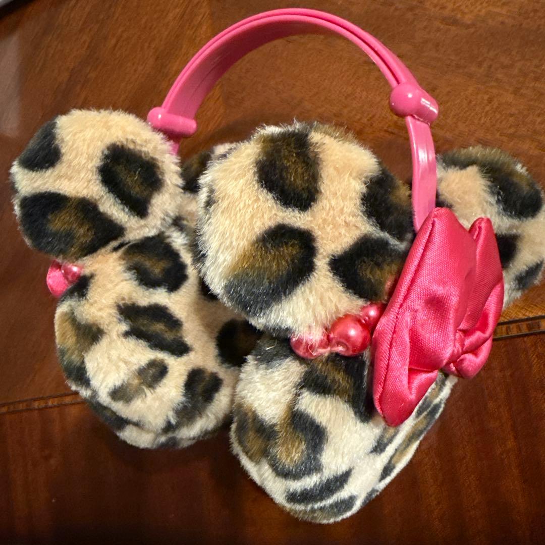 ミニー ヒョウ柄 イヤーマフ ディズニー耳あて ピンクリボンパール付き レア