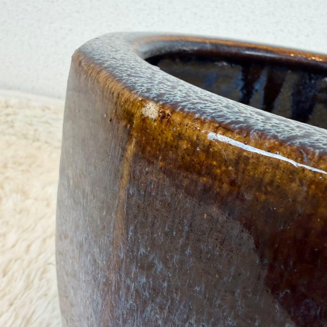 海鼠釉 火鉢 植木鉢 睡蓮鉢 メダカ鉢 鉢カバー 昭和レトロ アンティーク 陶器