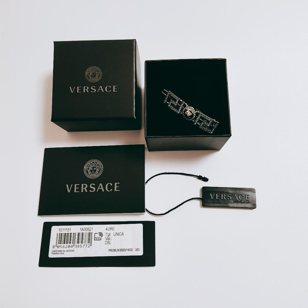 【新品未使用】VERSACE クリスタルヘアクリップ グレカ メデューサ