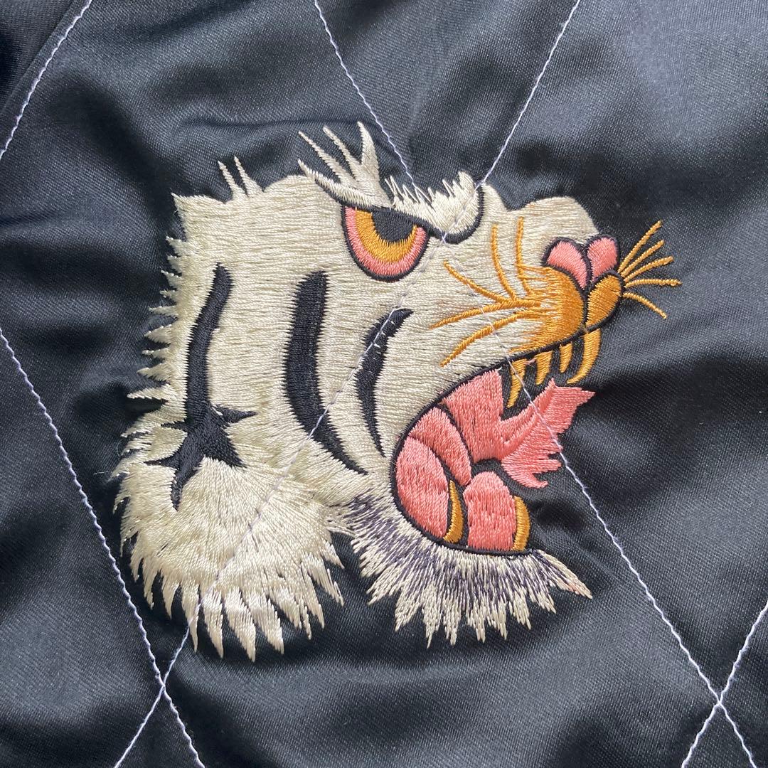 90s スカジャン リバーシブル 虎　鳥　龍　キルティング サテン 刺繍