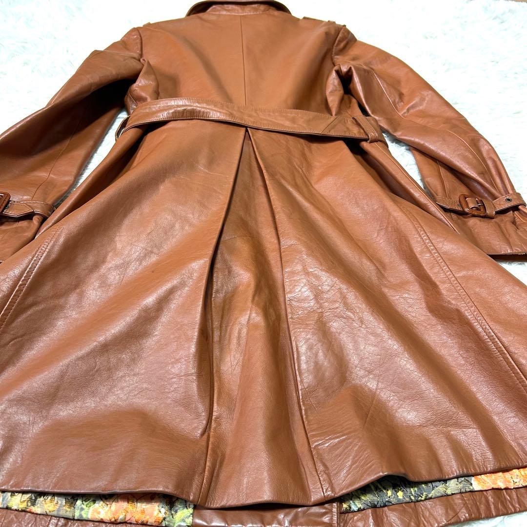 グレース ダブルトレンチコート リアルレザー 牛革 裏地総花柄 ブラウン38/M