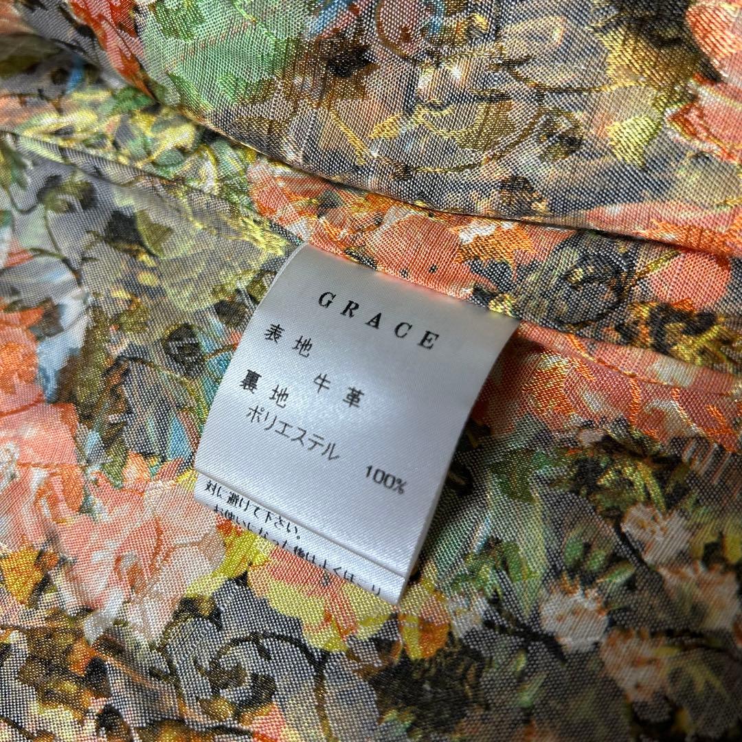 グレース ダブルトレンチコート リアルレザー 牛革 裏地総花柄 ブラウン38/M