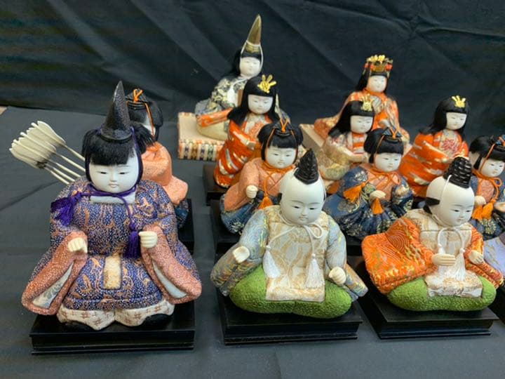 木目込み人形　15人揃い 25号 紺地 金彩 金花