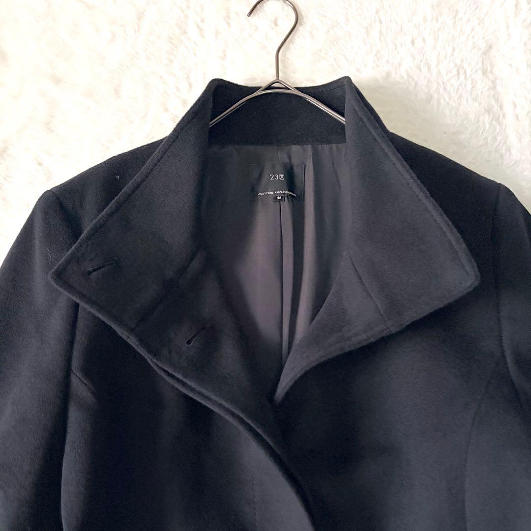6273 美品✨ 23区 46サイズ カシミヤビーバー スタンドカラーコート 黒