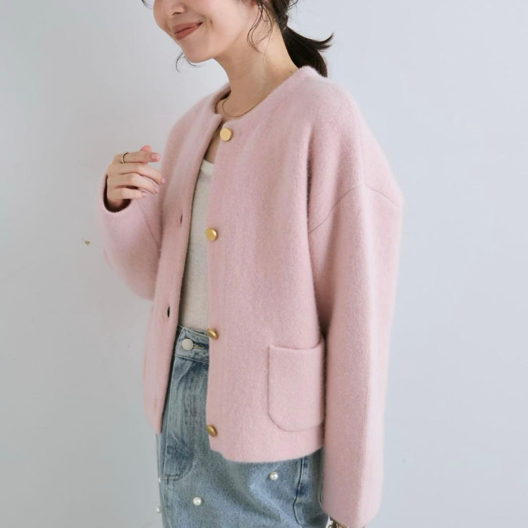 ラブティックボンボン　ハイクオリティヘアリーウールニットジャケット　ピンク