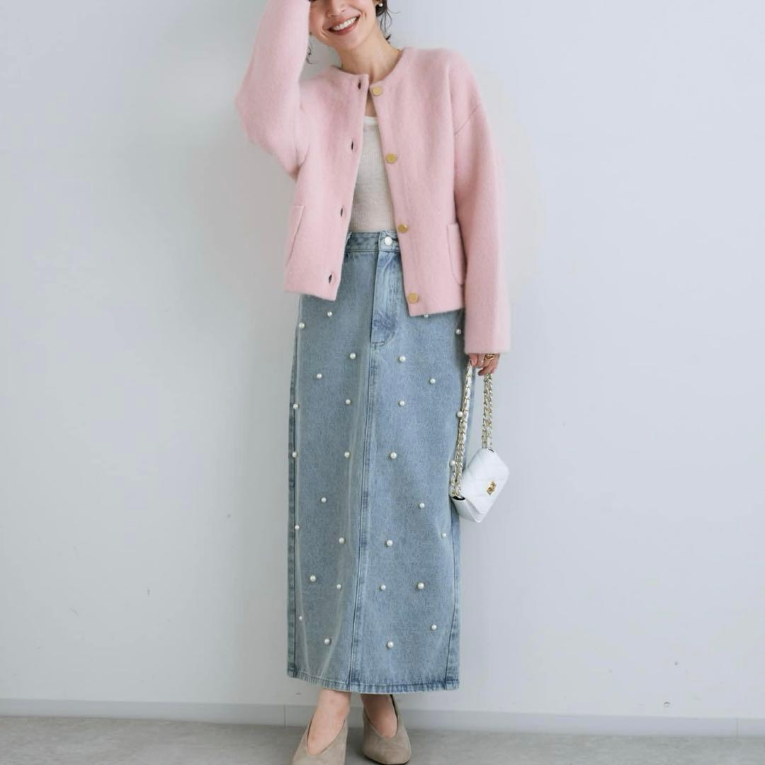 ラブティックボンボン　ハイクオリティヘアリーウールニットジャケット　ピンク