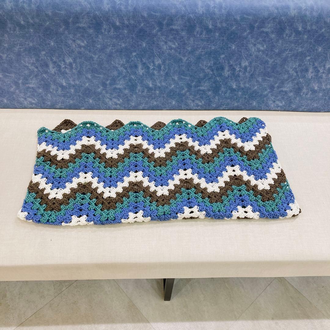 ブランケット　手編み　配色　4カラー　アースカラー　ギザギザ　シェブロン　波模様