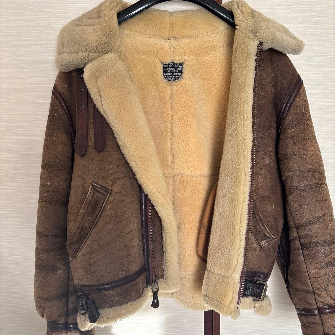 (破れあり)AVIREX フライトジャケット サイズ38 M 羊革 ムートン