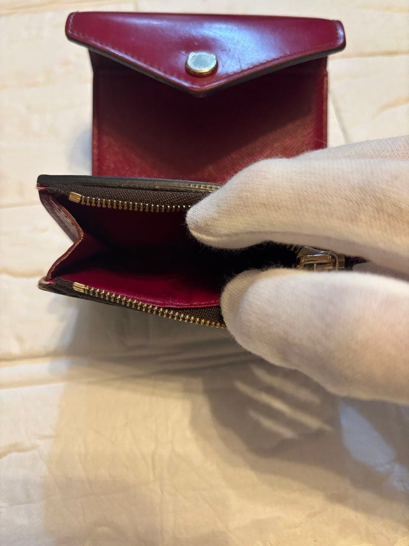 Louis Vuitton 三つ折り財布 ブラウン/レッド⭐️箱・布ケース付き⭐️