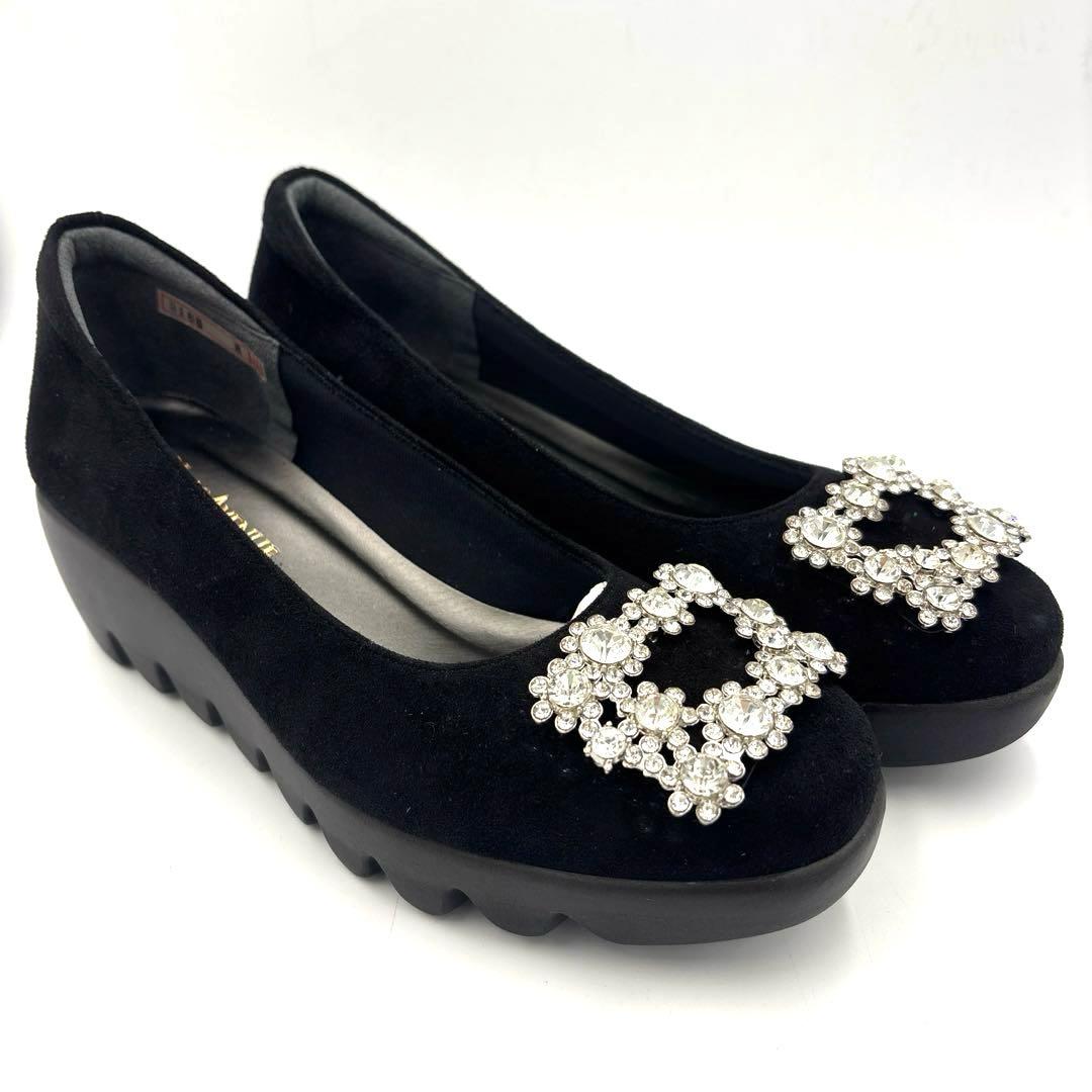 ✨未使用✨ヒルズアヴェニュー ビジュー ウェーブソール【23】ブラック スエード