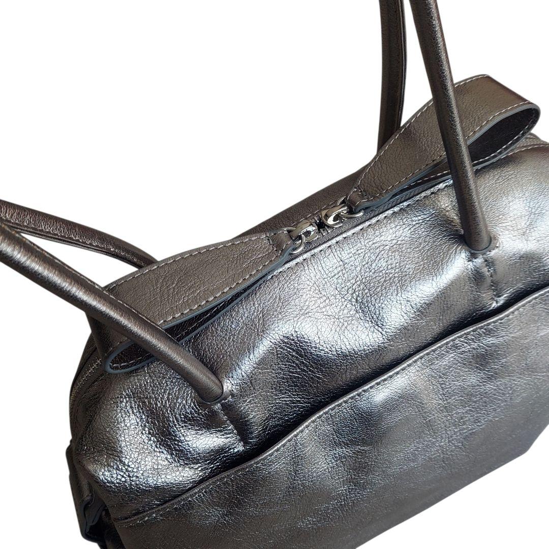 美品✨イアパピヨネ ロング ハンドル ボストン バッグ シルバー