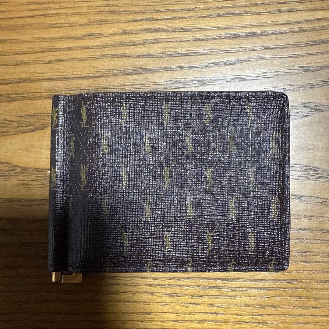 YSL 二つ折り財布 ブラウン ロゴパターン　マネークリップ