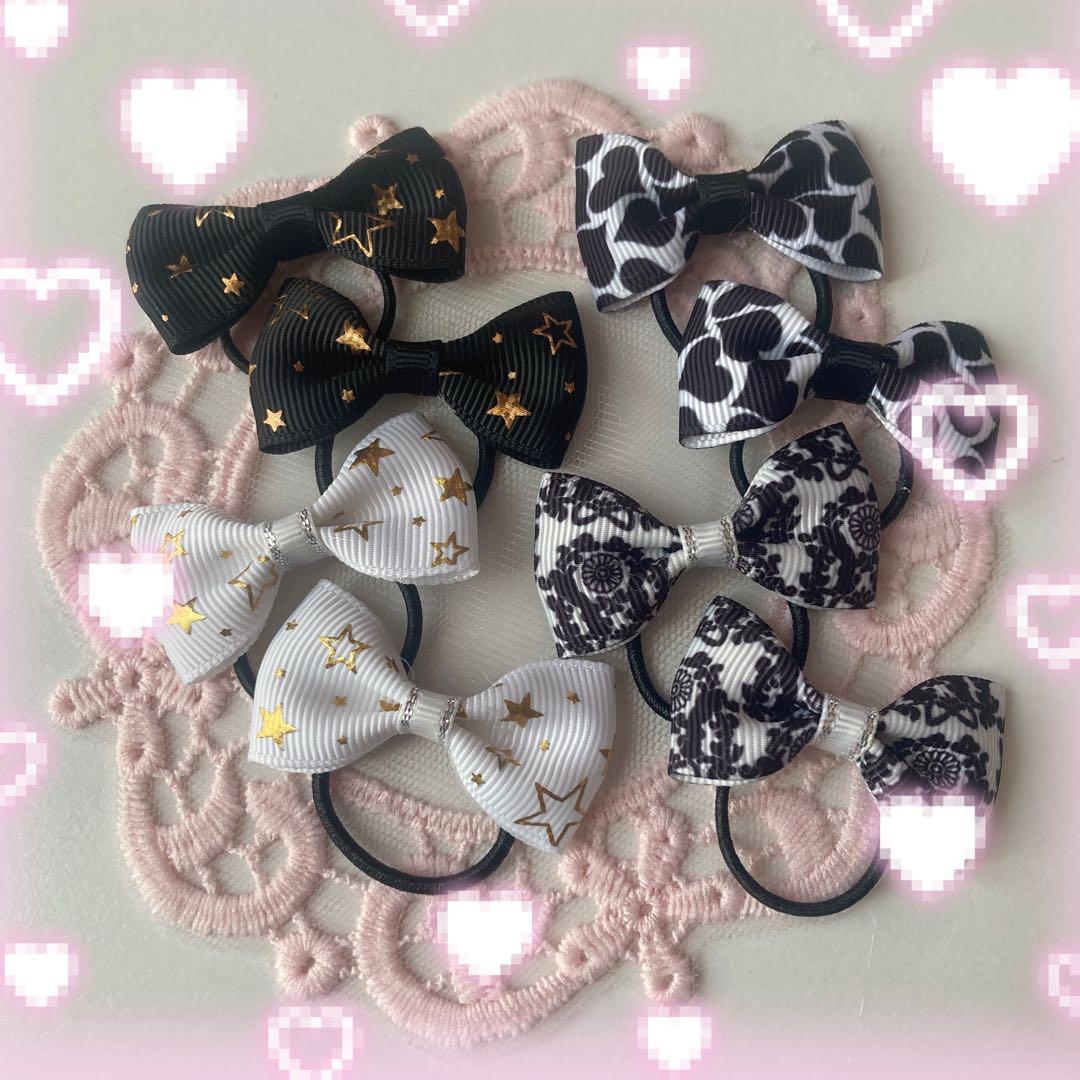 ハンドメイド♡モノクロ♡キッズヘアゴム♡ベビーリボン♡グログランリボン♡