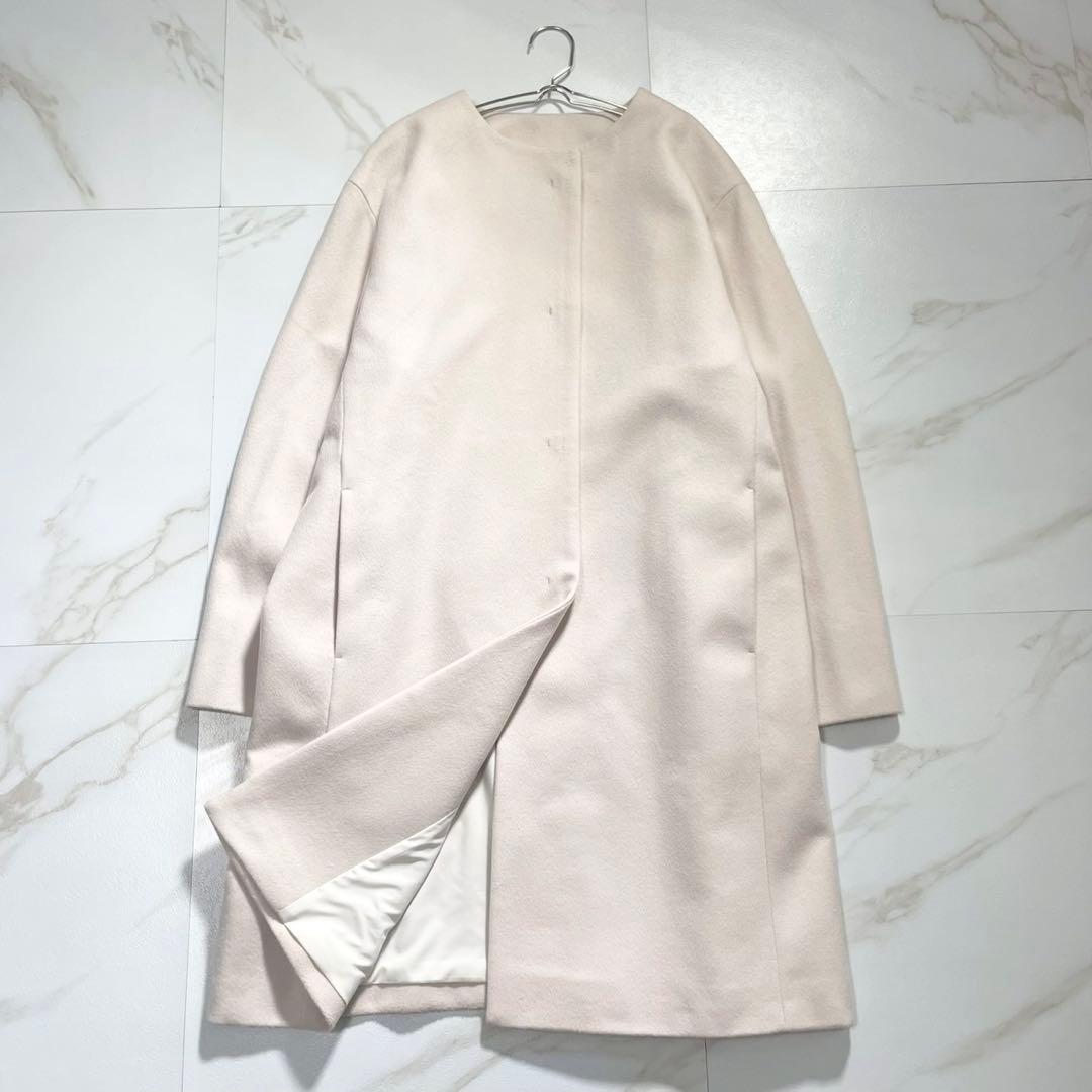 美品 23AW サイズ44✨23区 ウールカシミヤビーバーノーカラー コート 白
