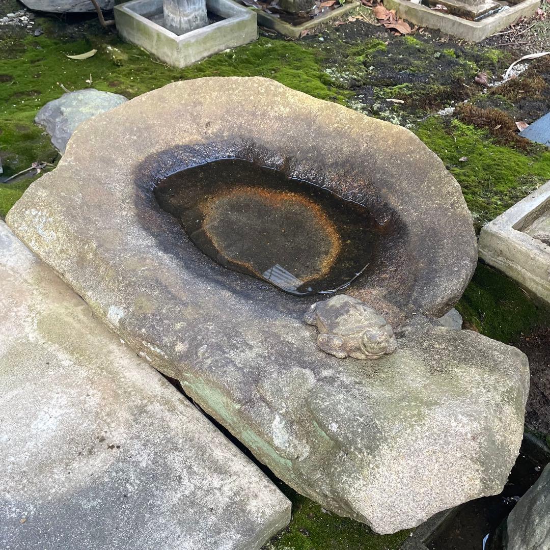 【引取限定】天然石製 手水鉢 水鉢【亀の彫刻付き】