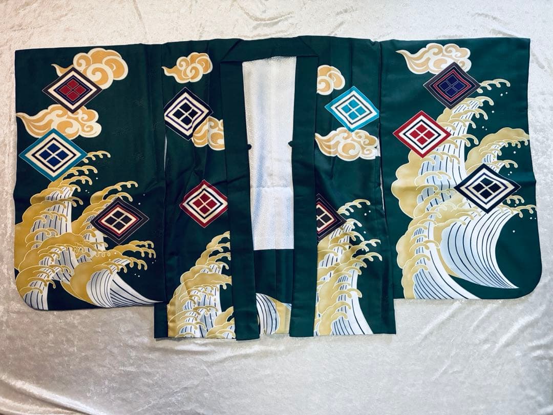 七五三　羽織袴セット　男の子5歳用　緑黒クリーム