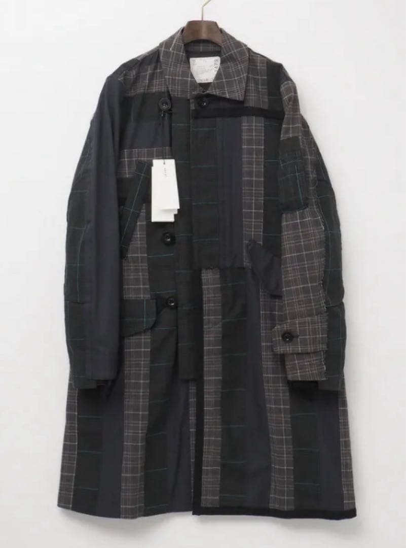 Sacai サカイ チェック パッチワーク オーバーコート アウター サイズ1