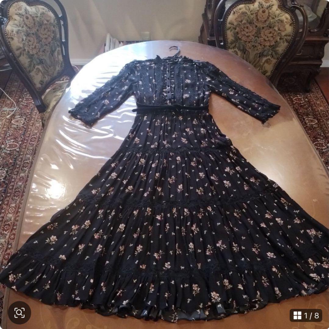 本日限定❣️美品❣️POLO 花柄 黒 長袖 ワンピース