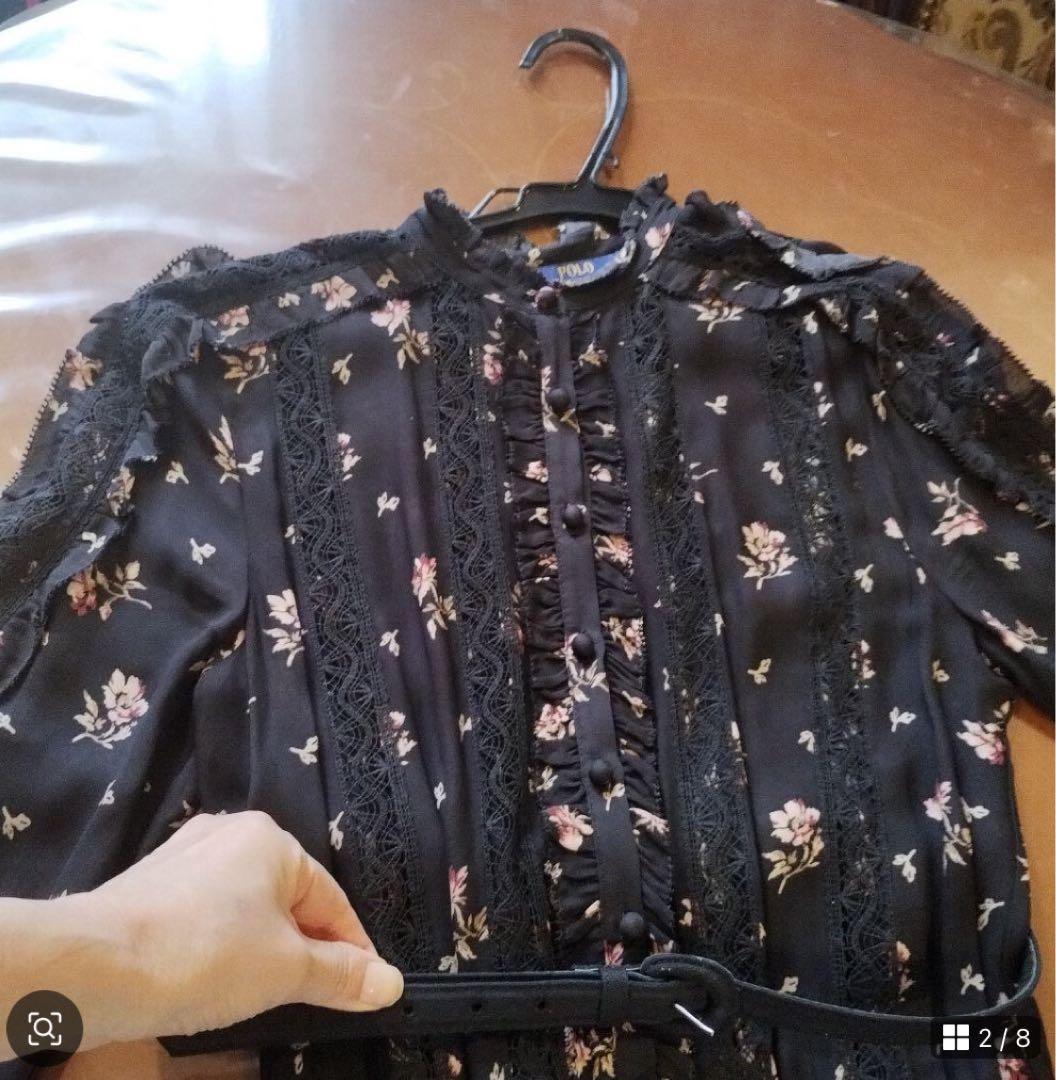 本日限定❣️美品❣️POLO 花柄 黒 長袖 ワンピース