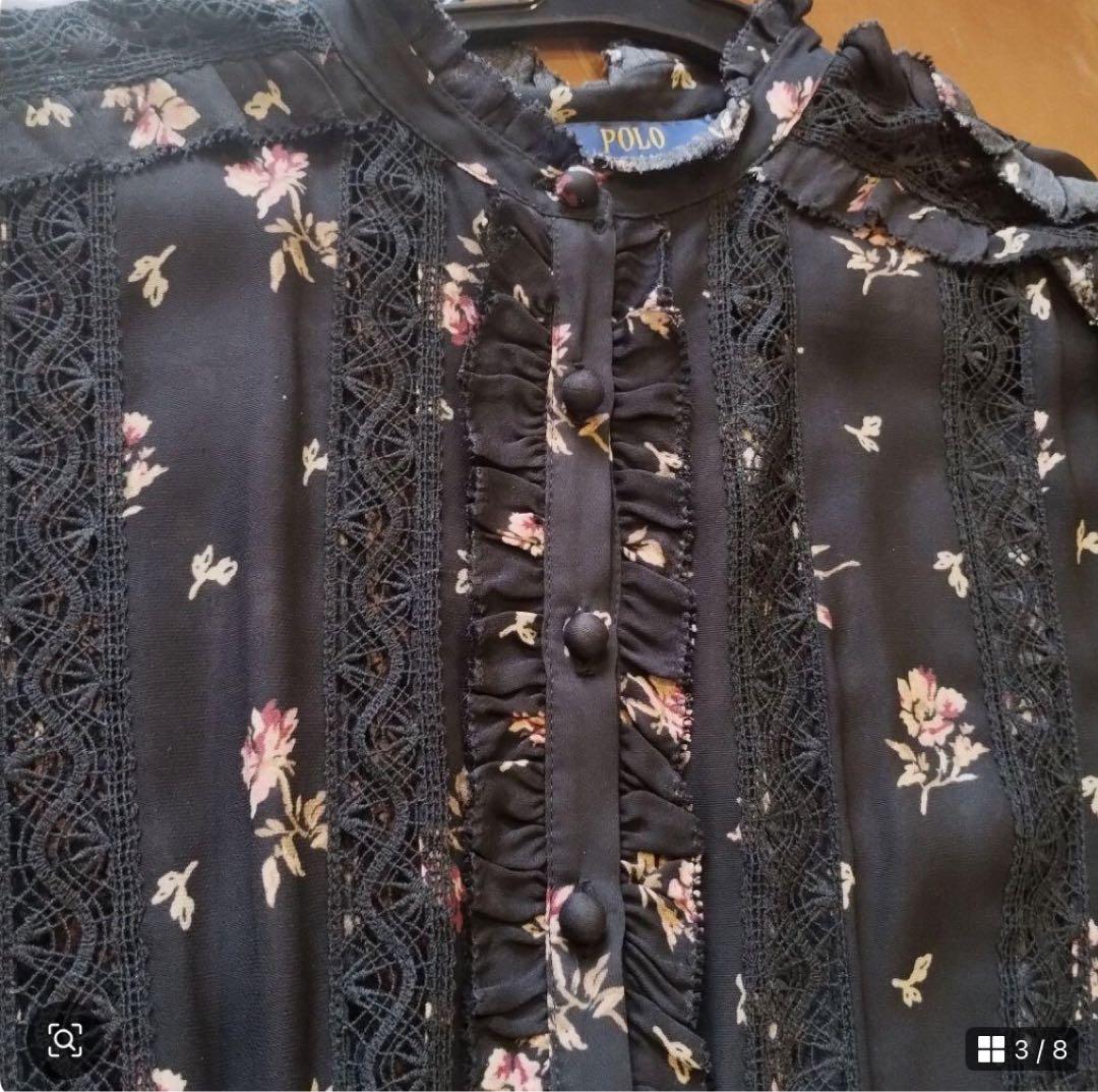 本日限定❣️美品❣️POLO 花柄 黒 長袖 ワンピース