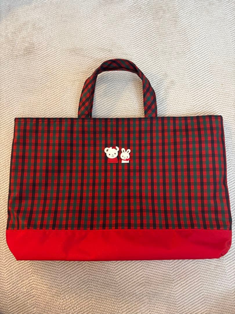 ファミリア　トート　赤チェック