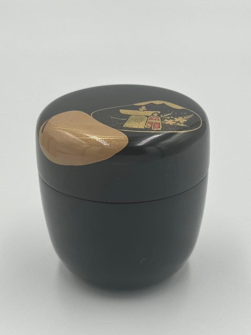 黒内塗　貝合蒔絵　中棗　松峰作　茶道具　雛人形