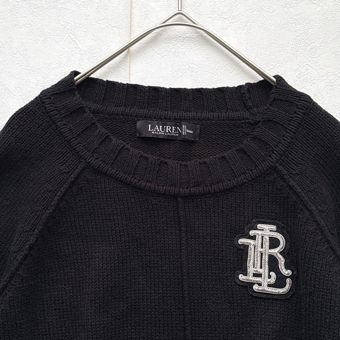 LAUREN RALPH LAUREN ロゴ刺繍ワッペン ニット 黒 M相当