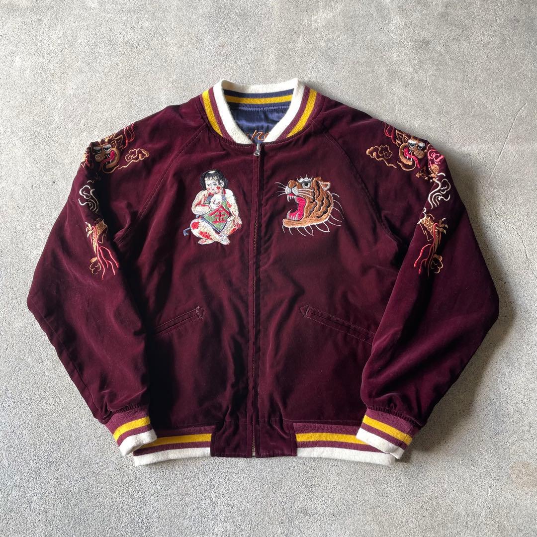 HOUSTON 別珍 ベロア サテン リバーシブル スカジャン 金太郎 桃太郎