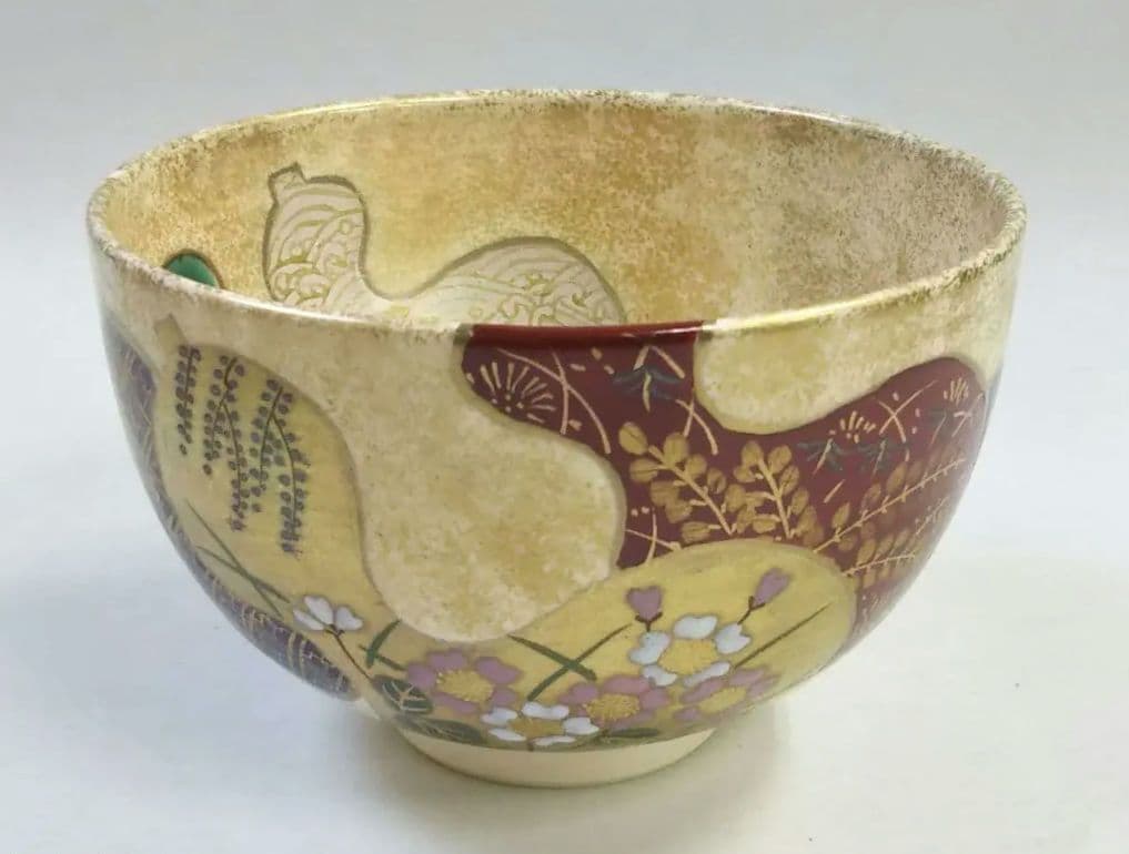 茶道具 茶碗 仁清 色絵 金砂子 六瓢 瓢 利昇窯 加藤広明 新品
