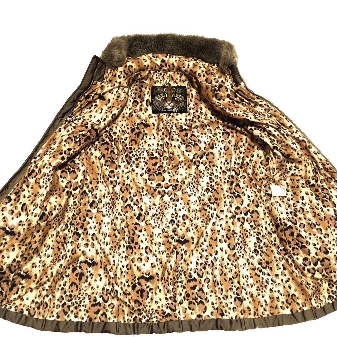 ✨美品✨伊太利屋　ファーフード付　キルティング　ロングコート　レオパード柄