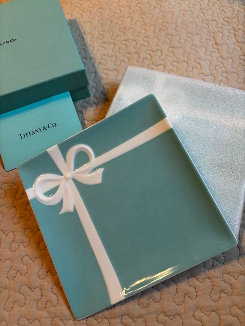 【美品】Tiffany ブルーボウデザートプレート 2枚　ティファニーブルー