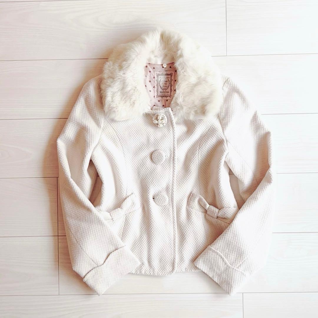 あみ LIZLISA系♡アイボリー ビジュー×リボンコート