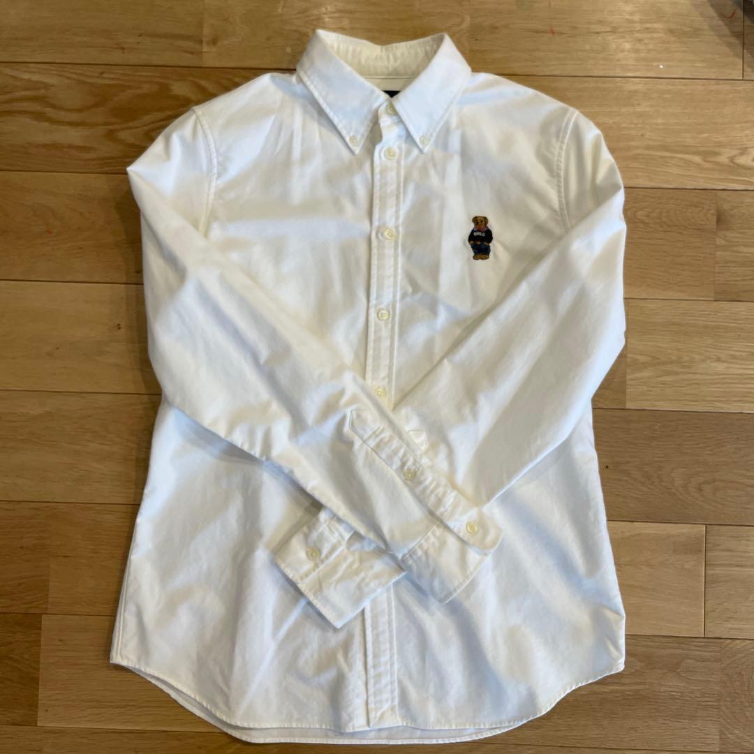 【美品】ポロ ラルフローレン ポロベア刺繍 ホワイト長袖シャツ　メンズL〜LL