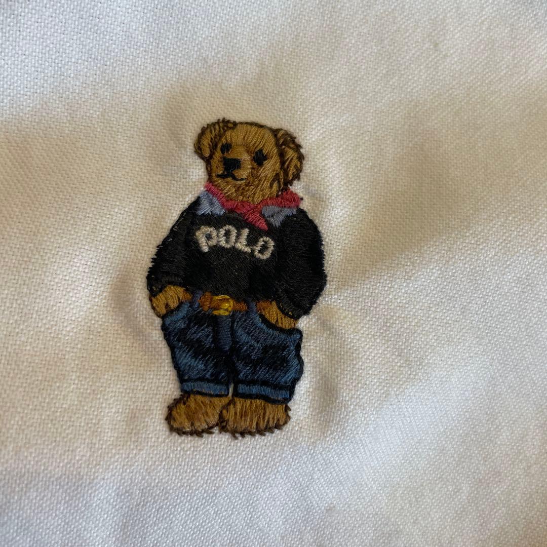 【美品】ポロ ラルフローレン ポロベア刺繍 ホワイト長袖シャツ　メンズL〜LL