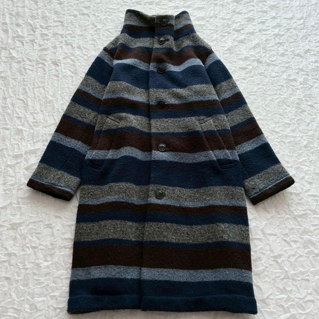 プランテーション イッセイミヤケ ボーダーロングコート ビッグカラー 2way